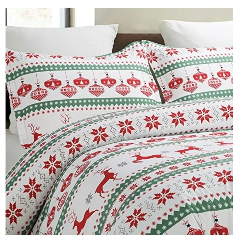 Lightweight Microfiber Duvet Cover Set, Printed Reindeer, Christmas